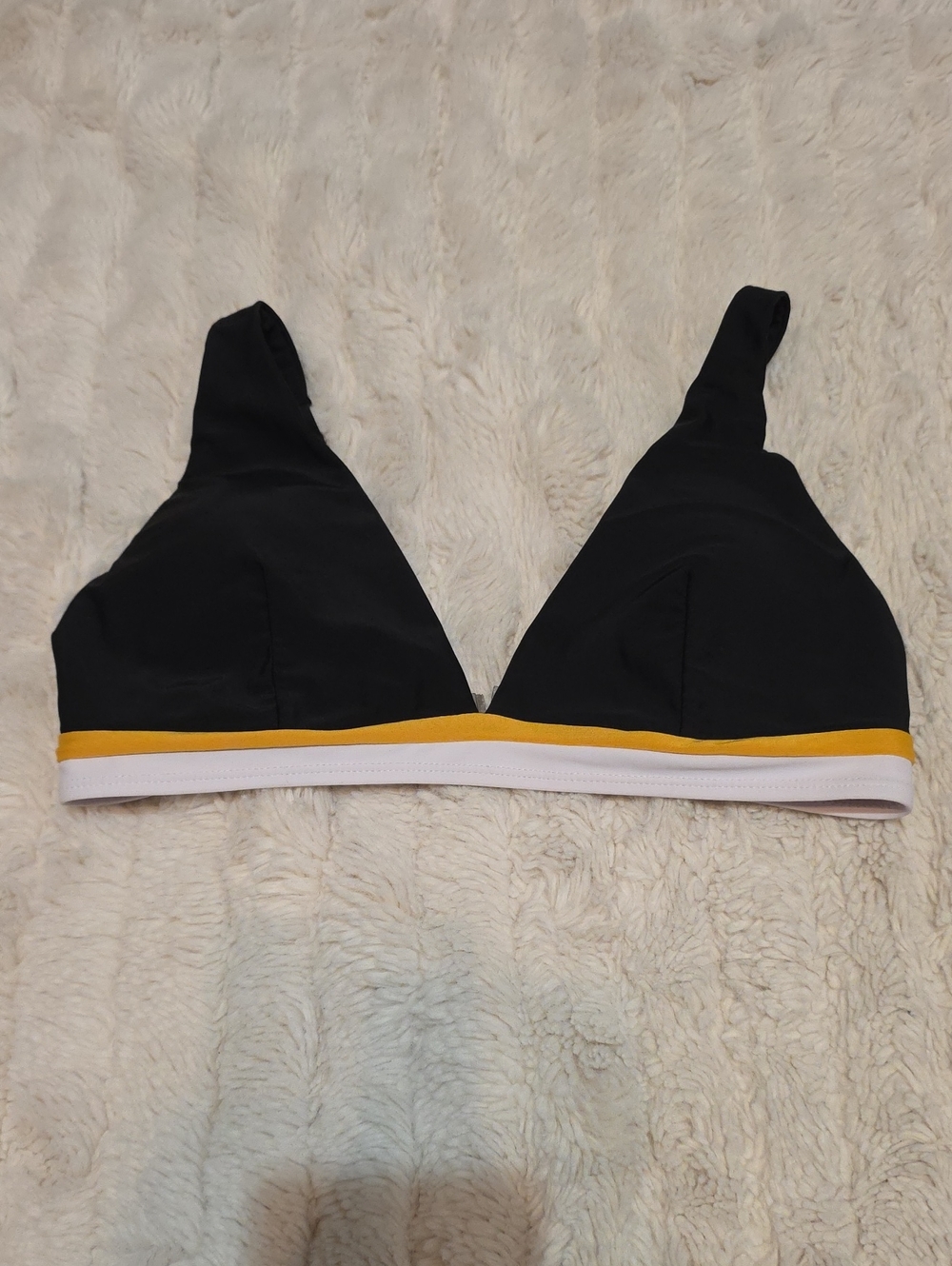 Bikini Swim Top Black Triangle Bralette with Yellow and White Band (Missing Tag)